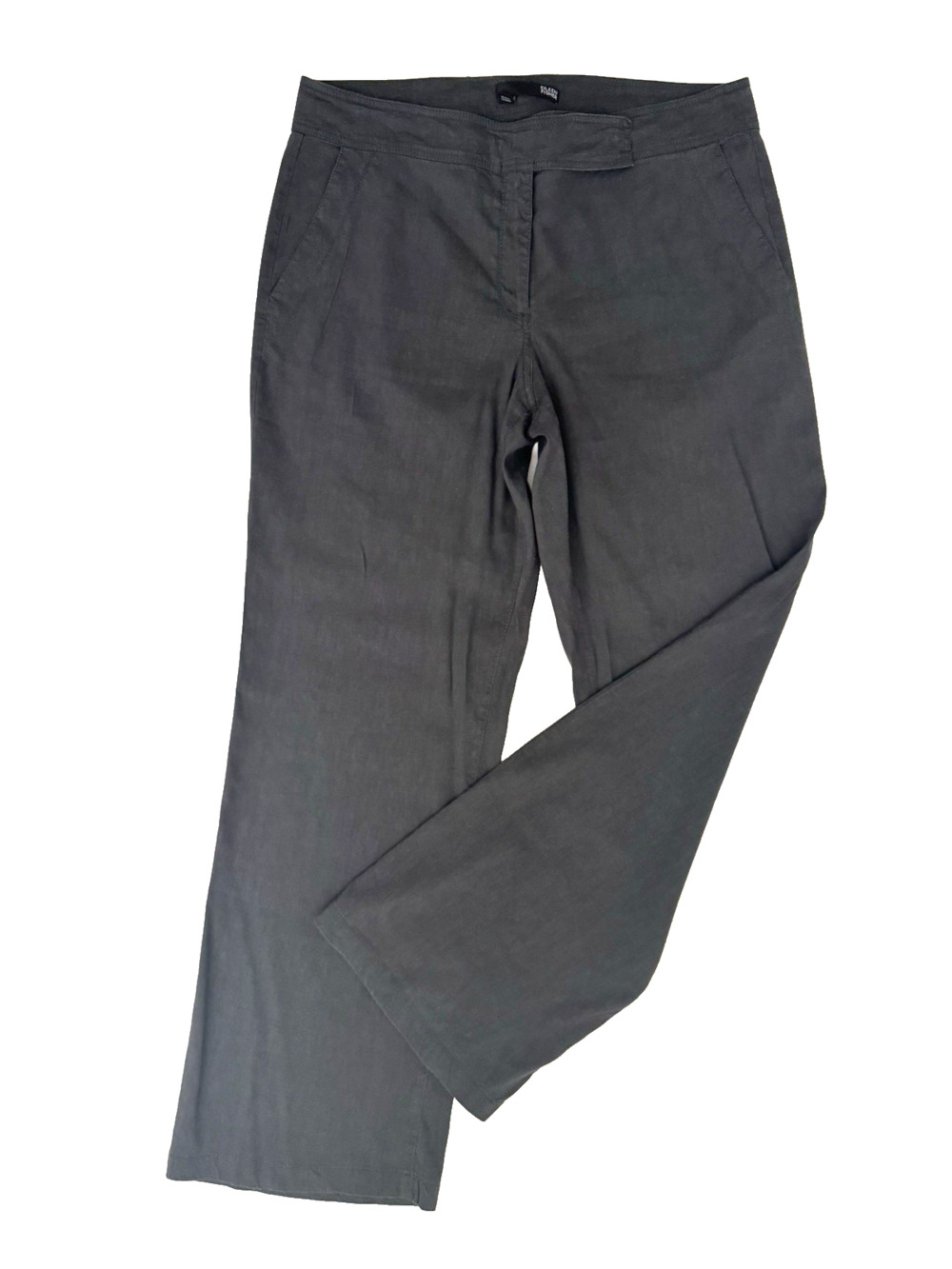 Eileen Fisher Trouser Pants 12 Ash-Gray Linen Stretch Relaxed Straight Zip Tab